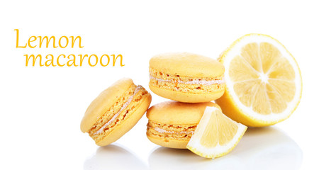 Lemon macaroons isolated on white