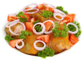 Turkey meat in bowl isolated on white