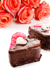 Sweet cake with chocolate isolated on white