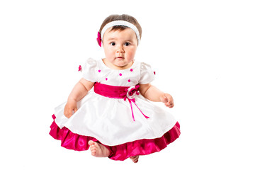 Little cute child girl  isolated on white background.