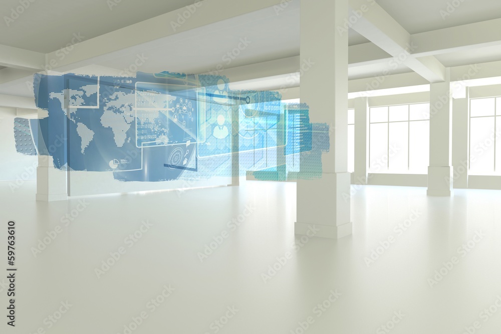 Poster abstract screen in room showing global communication