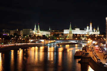 Famous and Beautiful Night View of Moskva river, Big Stone Bridg