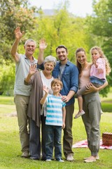 Fototapeta premium Extended family waving hands in park