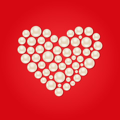 White Pearl Heart on Red Valentaine Day Background