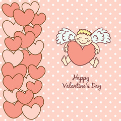 card Happy Valentine's Day, cupid with heart