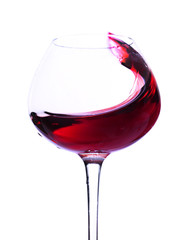Wineglass with red wine, isolated on white