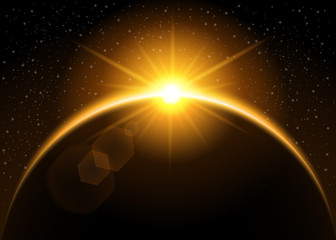 Rising sun behind the planet