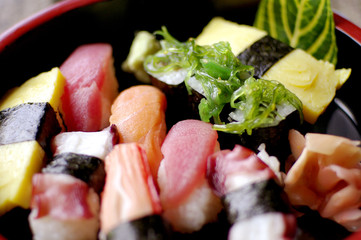 Sushi set on black background