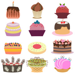 Set of delicious cakes