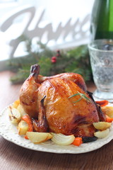 Roast chicken with a side of roasted vegetables