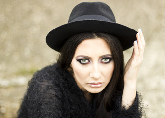 Brunette woman with smokey eyes