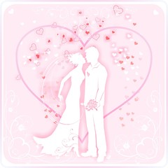 Wedding card with silhouette of bride and groom