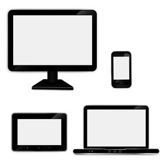 Realistic laptop, tablet computer, monitor and mobile phone
