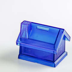 Blue House Money Box on White Background