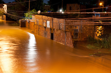 Flood at Night in Poor Area in Nova Iguacu, Rio, Brazil