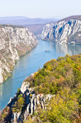 Obraz na płótnie Canvas 2000 feet of vertical cliffs over Danube river at Djerdap gorge