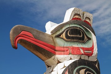 Detail of totem pole in Alaska.