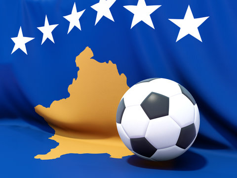 Flag Of Kosovo With Football In Front Of It