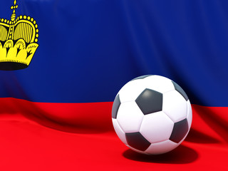 Naklejka premium Flag of liechtenstein with football in front of it