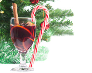 mulled wine on the background of Christmas tree