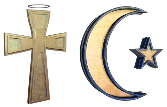 Religious symbols against white background