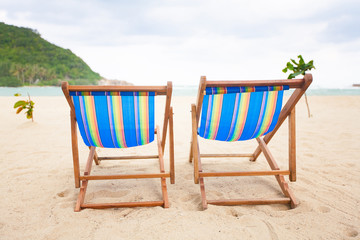 Beach chairs at sea front