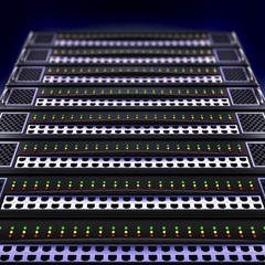 A view from below of a server, a stack of clusters