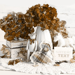 hydrangea composition in retro background