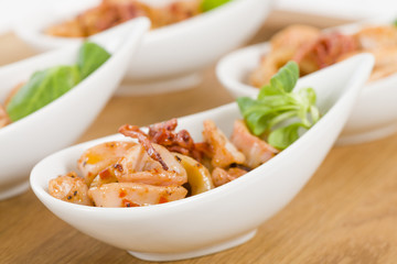 Fried Squid Rings - Pan fried squid rings with red pepper.