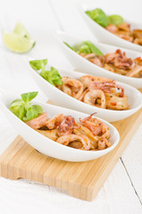 Fried Squid Rings - Pan fried squid rings with red pepper.