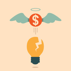 Broken bulb with money flying, Business idea