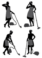 Cleaning Lady With Vacuum Cleaner