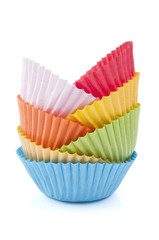 Colored Cupcake cases on white background