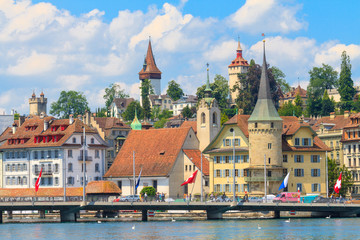 Lucerne city view with river Reuss, Switzerland