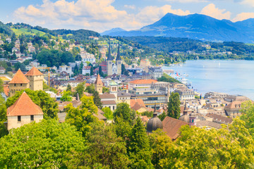 Luzern, City View from city walls with lake