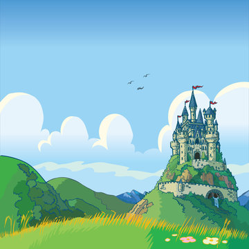 fantasy background with castle vector cartoon