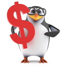 Academic penguin holds a US Dollar symbol