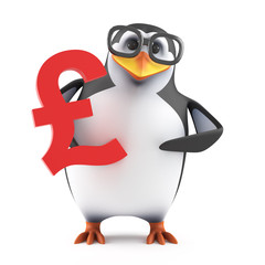 Academic penguin holds a UK Pound symbol