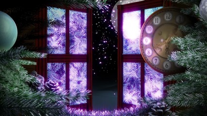 Holiday Christmas window with animated clock background - Powered by Adobe
