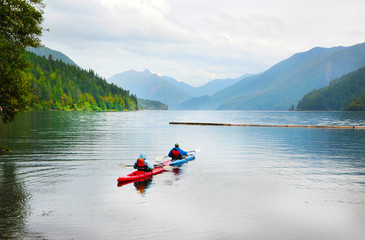 Kayaking on Crescent Lake in Olympic Park, USA