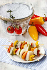 Shashlik made of fish and vegetables, party snack