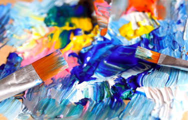 Closeup of brush and palette.