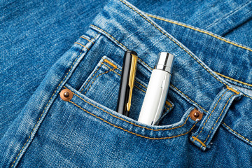 Blue jean pocket with two pen