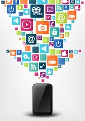 Smartphone with arrow social media icons