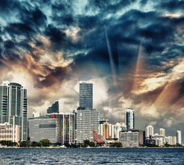 Miami, Florida. Stunning city skyline at dusk, ocean view