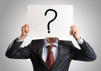 business man holding a poster