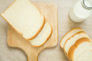 Sliced bread with milk bottle