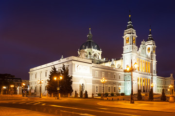 Fototapeta na wymiar Night view of Almudena Cathedral. Madrid