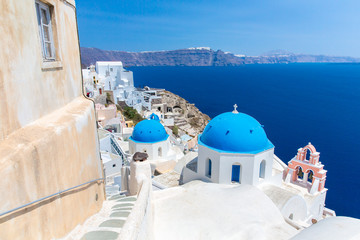 Fototapeta premium The most famous church on Santorini Island,Crete, Greece