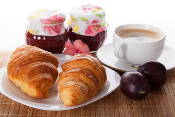 Croissants coffee and jam